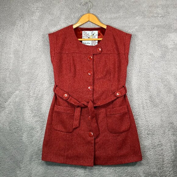 Tabitha Anthropologie Blustery Days Belted Vest Tunic Wool Blend Orange  Size 10 - Picture 2 of 12